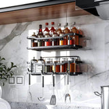 Metallic Multipurpose Rustproof 2pcs Shower Caddy No Drill, Strong Adhesive For Tiles, Marble, Wood, Metal, Glass. Bathroom Storage Bathroom Accessory Sets
