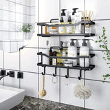 Metallic Multipurpose Rustproof 2pcs Shower Caddy No Drill, Strong Adhesive For Tiles, Marble, Wood, Metal, Glass. Bathroom Storage Bathroom Accessory Sets