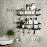 Metallic Multipurpose Rustproof 2pcs Shower Caddy No Drill, Strong Adhesive For Tiles, Marble, Wood, Metal, Glass. Bathroom Storage Bathroom Accessory Sets