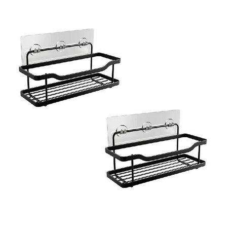 Metallic Multipurpose Rustproof 2pcs Shower Caddy No Drill, Strong Adhesive For Tiles, Marble, Wood, Metal, Glass. Bathroom Storage Bathroom Accessory Sets