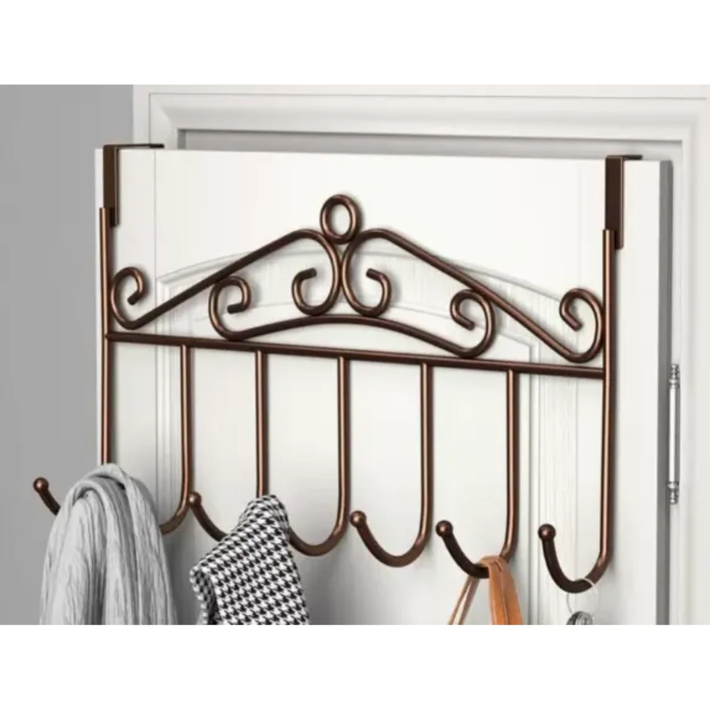 Metallic Over the Door Hanger with Multiple Hooks for Space Saving Organization Storage & Organization