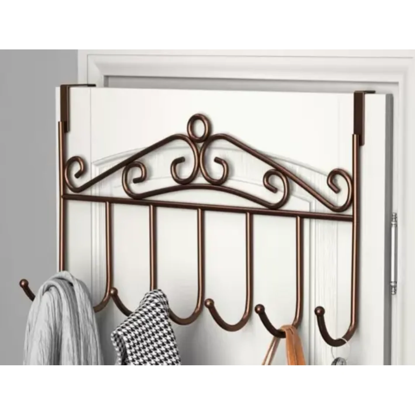 Metallic Over the Door Hanger with Multiple Hooks for Space Saving Organization Storage & Organization