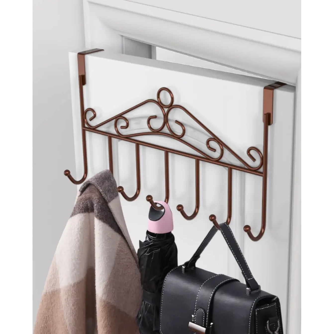 Metallic Over the Door Hanger with Multiple Hooks for Space Saving Organization Storage & Organization