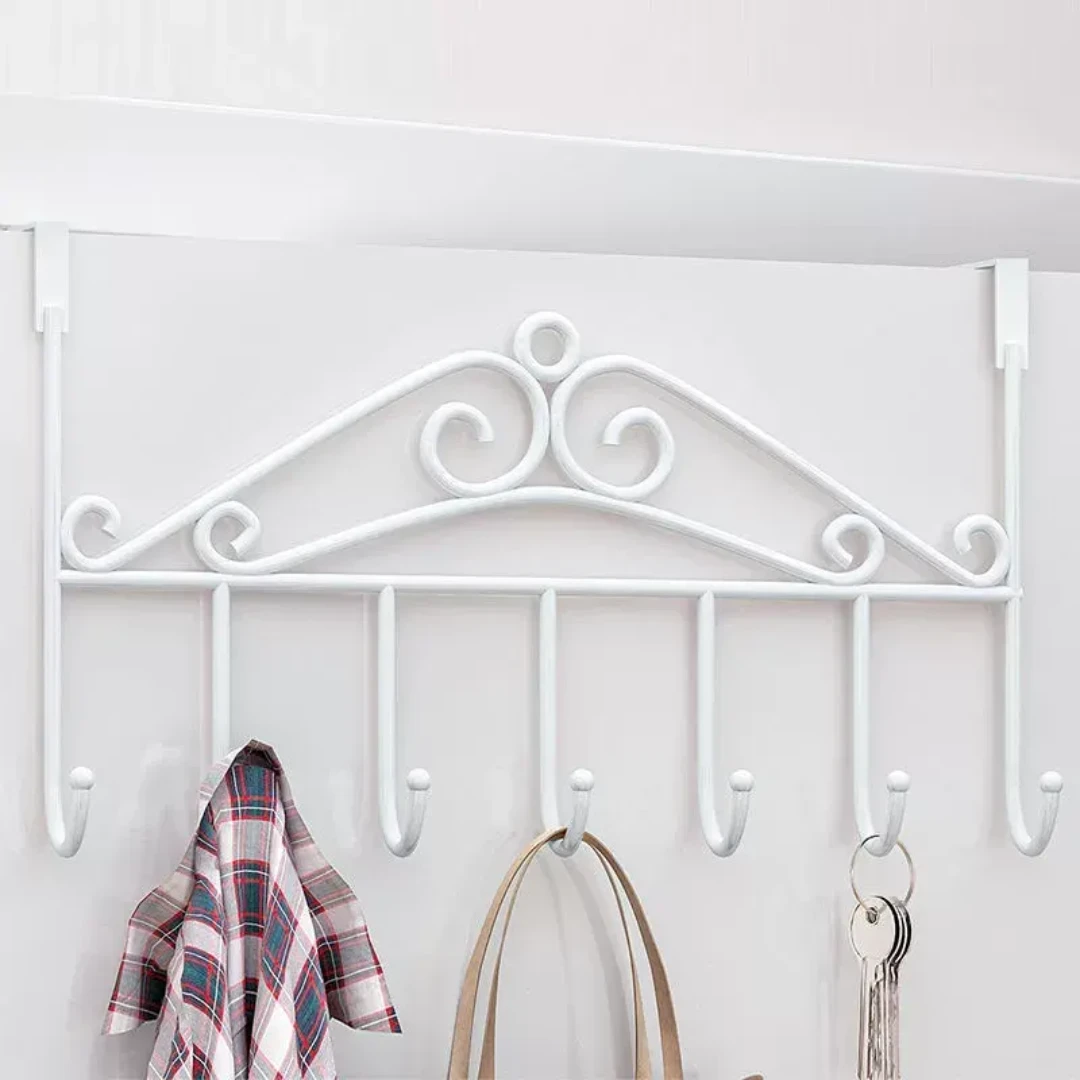 Metallic Over the Door Hanger with Multiple Hooks for Space Saving Organization Storage & Organization
