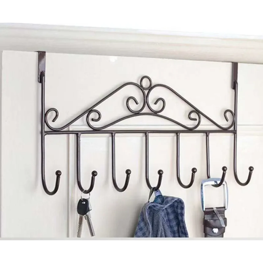 Metallic Over the Door Hanger with Multiple Hooks for Space Saving Organization Storage & Organization