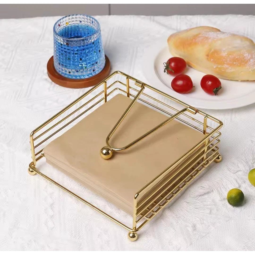Metallic Serviette Holder with Weighted Arm – Black & Gold Napkin Dispenser Serviette holders Napkin Holders