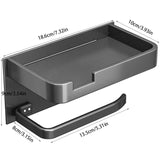 Metallic Tissue Holder,Wall Mount,With Surviette shelf, Phone Shelf,Key Shelf,Toilet Paper Roller,Rust Resistant,Self Adhesive Black,White