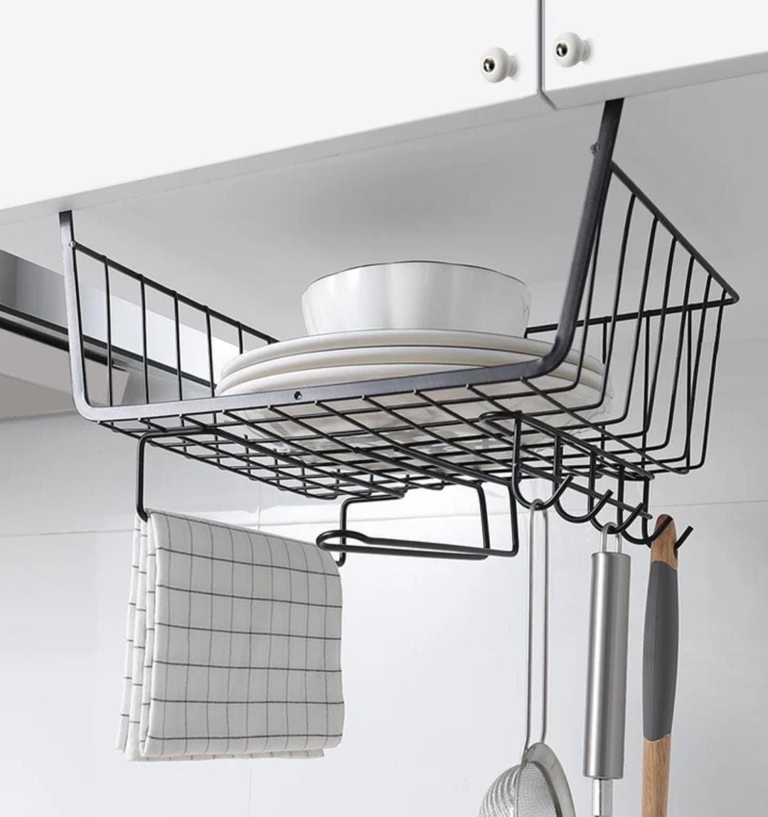 Metallic Under Shelf Rack Black Space-Saving Kitchen Organizer