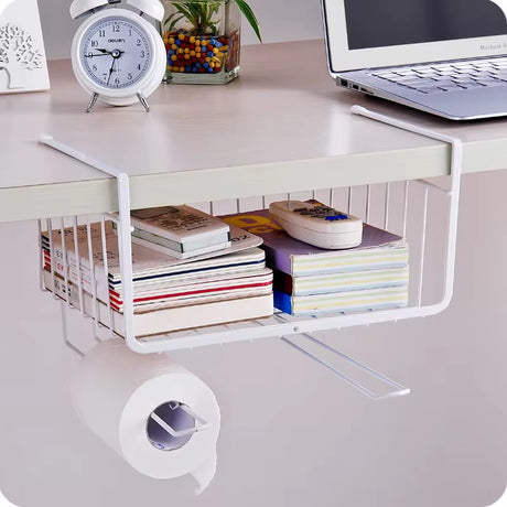 Metallic Under Shelf Storage Rack – Space-Saving Organizer | Black & White | 26.7x25x19cm