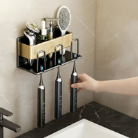 Metallic Wall-Mounted Toothbrush & Toothpaste Holder – Black Gold | Space-Saving Bathroom Organizer Toothbrush Holder Toothbrush Holders