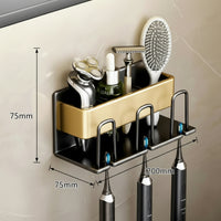 Metallic Wall-Mounted Toothbrush & Toothpaste Holder – Black Gold | Space-Saving Bathroom Organizer Toothbrush Holder Toothbrush Holders