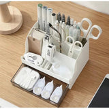 Mini Desk Organizer Accessories with Pen Holder and Drawer Compact Desk Storage Solution, 17cm x 12cm x 11cm Office Storage Desktop Organizers