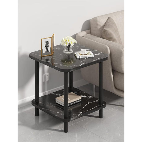 Minimalist Coffee Table | Double Layer Storage | Modern Corner Tea Table 50x50x53cm