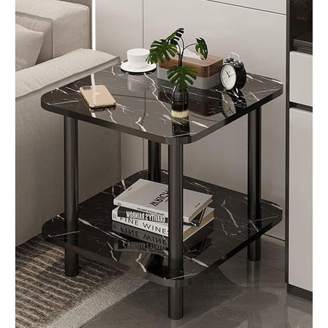 Minimalist Coffee Table | Double Layer Storage | Modern Corner Tea Table 50x50x53cm
