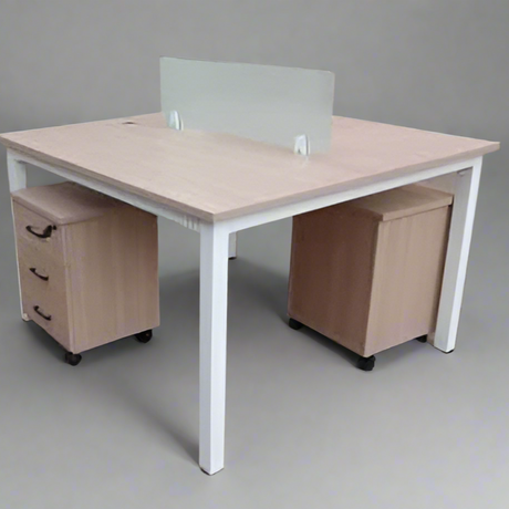 Modern 2 Person Office Workstation Desk with Storage & Privacy Panel