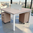Modern 2 Person Office Workstation Desk with Storage & Privacy Panel