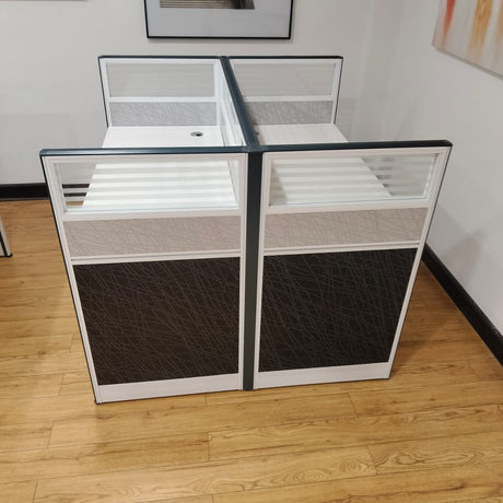 Modern 2-Person Office Workstation with Privacy Panels and Storage Drawers