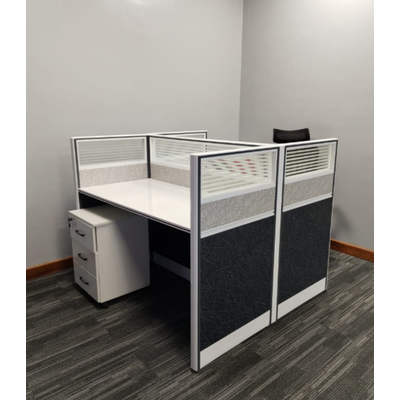 Modern 2-Person Office Workstation with Privacy Panels and Storage Drawers