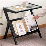 Modern Boho Japanese Solid Bamboo Side Table with Glass Top