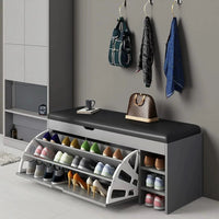 Modern Bucket Flip Shoe Cabinet with Cushioned Seat and 3 Layer Storage 100x51x30cm Entryway Storage Shoe Racks