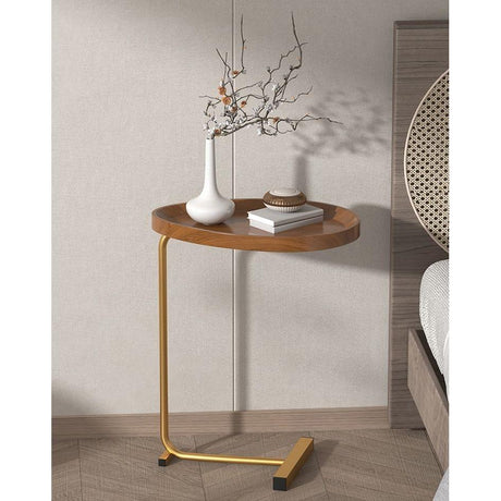 Modern C Shaped Oval Side Table 30x36x72cm, White Brown Black Marble Top with Gold Metal Frame Living rooms Bedrooms Offices Lounge areas