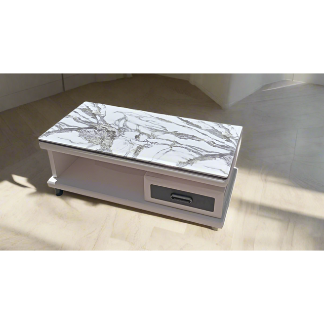 Modern Coffee Table with Marble Top and Storage Drawer