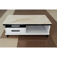 Modern Coffee Table with White and Beige Marble Top and Storage Drawer