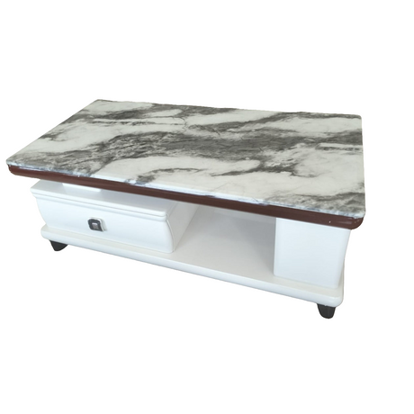 Modern Coffee Table with White and Black Marble Top and Storage Drawer