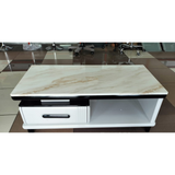 Modern Coffee Table with White and Gold Marble Top and Storage Drawer
