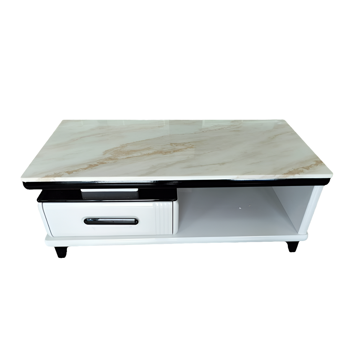 Modern Coffee Table with White and Gold Marble Top and Storage Drawer