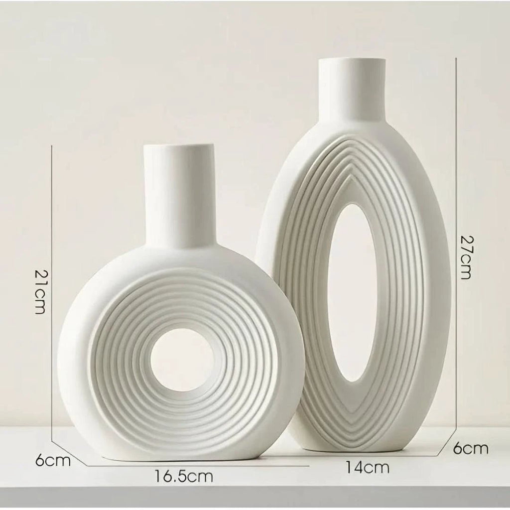 Modern Decorative Vase Set2 Piece Ceramic Set Minimalist Black & White Tones Home Decor Decals