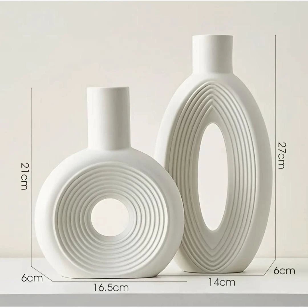 Modern Decorative Vase Set2 Piece Ceramic Set Minimalist Black & White Tones Home Decor Decals
