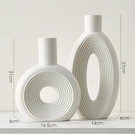 Modern Decorative Vase Set2 Piece Ceramic Set Minimalist Black & White Tones