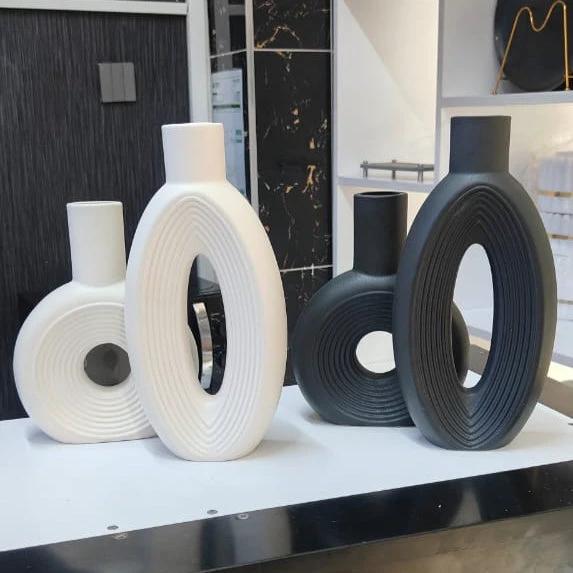 Modern Decorative Vase Set2 Piece Ceramic Set Minimalist Black & White Tones Home Decor Decals
