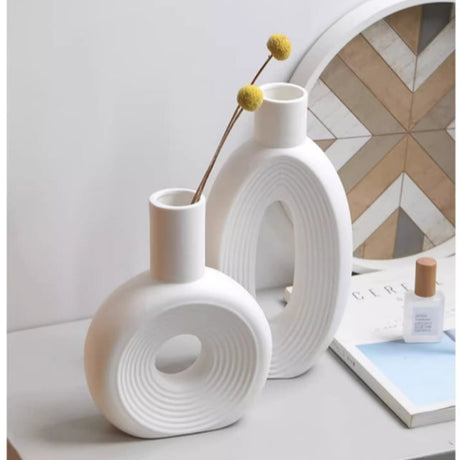 Modern Decorative Vase Set2 Piece Ceramic Set Minimalist Black & White Tones