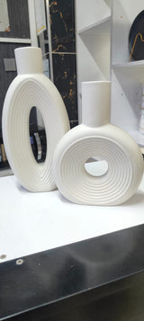 Modern Decorative Vase Set2 Piece Ceramic Set Minimalist Black & White Tones