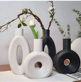 Modern Decorative Vase Set2 Piece Ceramic Set Minimalist Black & White Tones