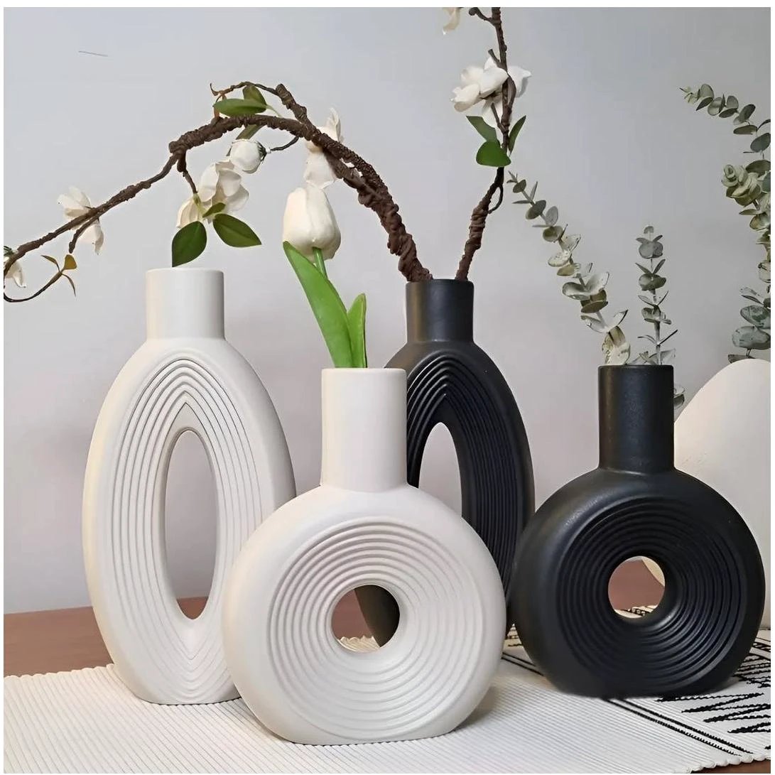 Modern Decorative Vase Set2 Piece Ceramic Set Minimalist Black & White Tones Home Decor Decals