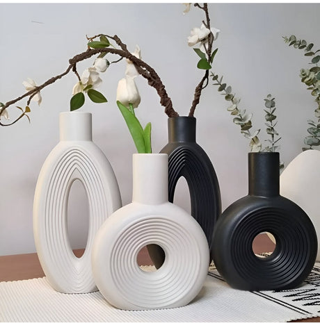 Modern Decorative Vase Set2 Piece Ceramic Set Minimalist Black & White Tones
