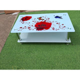 Modern Floral Glass Coffee Table with Chrome Legs