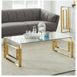 Modern Glass Coffee Table Rectangular Clear Top with Gold Stainless Steel Geometric Frame