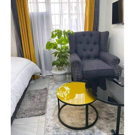 Modern Glass Nesting Tables Yellow & Black Glass Tabletops