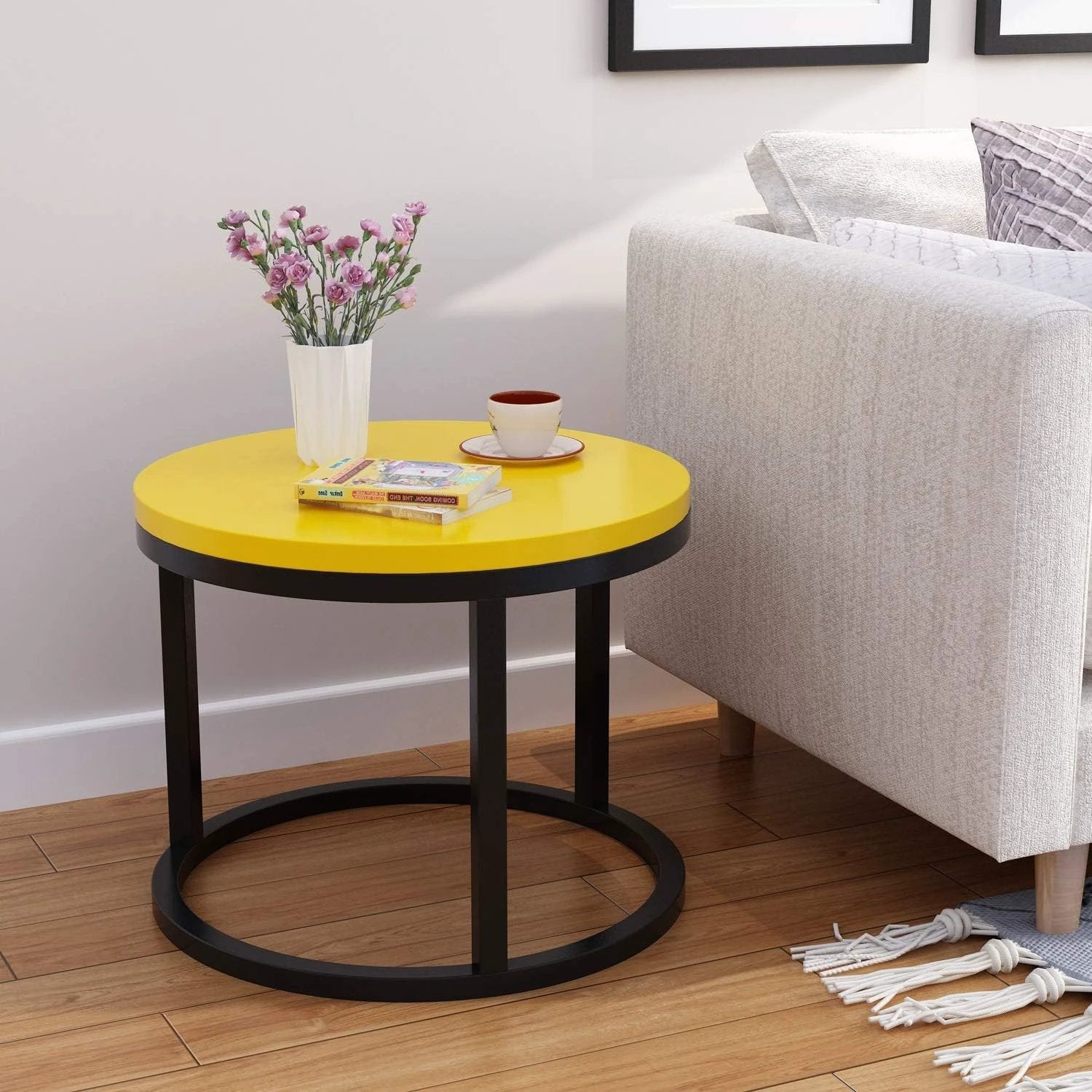 Modern Glass Nesting Tables Yellow & Black Glass Tabletops Coffee Tables Coffee Tables
