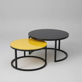 Modern Glass Nesting Tables Yellow & Black Glass Tabletops Coffee Tables Coffee Tables