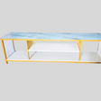 Modern Glass Top TV Stand with Open Storage & Shelves