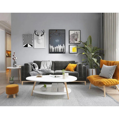 Modern Luxury Double Coffee Table Creative Living Room Tea Table, Available in White & Yellow (90x50x42cm)