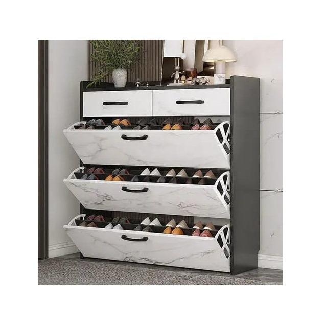 Modern Marble Effect Bucket Flip Shoe Cabinet | Space-Saving High Capacity Shoe Rack | Multi-Layer Minimalist Hallway Organizer | Stylish Porch Furniture