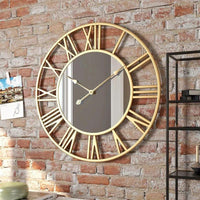 Modern Metal Mirror Wall Clock Gold 50cm Roman Numerals Silent Luxury Design Clocks Wall Clocks