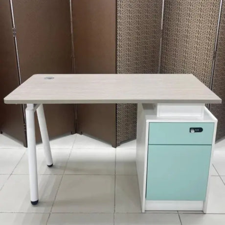 Modern Office Desk with Lockable Storage Cabinet & Sturdy Metal Legs