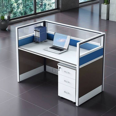 Modern Office Workstation Desk with Privacy Panels and Storage Drawers
